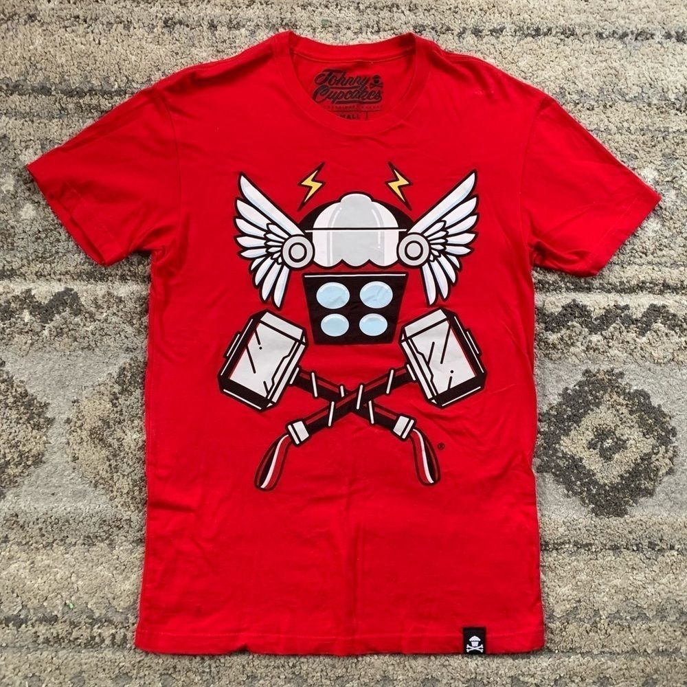 Johnny Cupcakes Thor Red Graphic T-Shirt Small